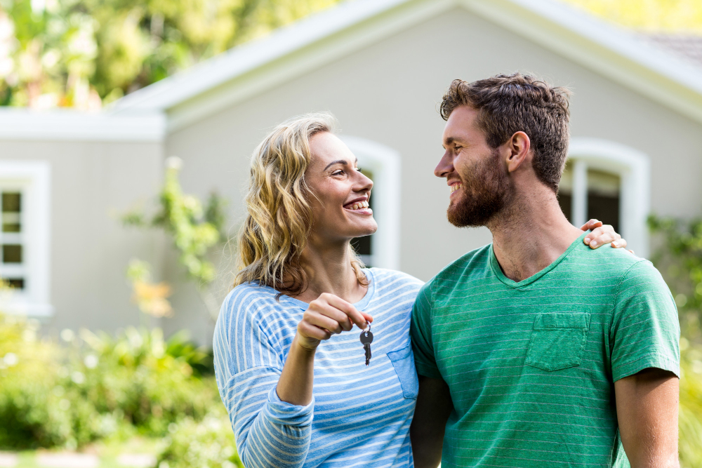 Couple heureux avec des clés de maison